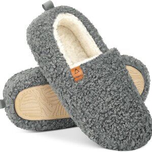 Fuzzy Women Slippers Memory Foam Indoor Outdoor Polar Fleece Grey 9-10